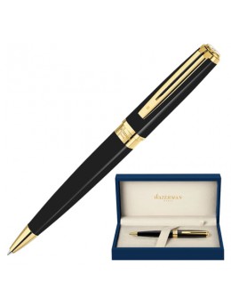 Ручка подарочная шариковая WATERMAN 'Exception Black GT Slim', черный лак, позолоченные детали, синяя, S0636960