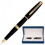 Ручка подарочная перьевая WATERMAN 'Charleston Ebony Black GT', черный корпус, позолоченные детали, синяя, S0700980