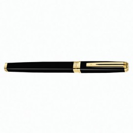 Ручка подарочная перьевая WATERMAN 'Exception Black GT Slim', черный лак, позолоченные детали, синяя, S0636930