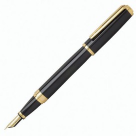 Ручка подарочная перьевая WATERMAN 'Exception Black GT Slim', черный лак, позолоченные детали, синяя, S0636930