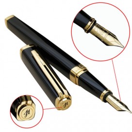 Ручка подарочная перьевая WATERMAN 'Exception Black GT Slim', черный лак, позолоченные детали, синяя, S0636930