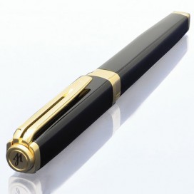 Ручка подарочная перьевая WATERMAN 'Exception Black GT Slim', черный лак, позолоченные детали, синяя, S0636930