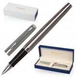 Ручка-роллер подарочная WATERMAN 'Hemisphere Stainless Steel CT', серебристый корпус, хромированные детали, черная, S0920450