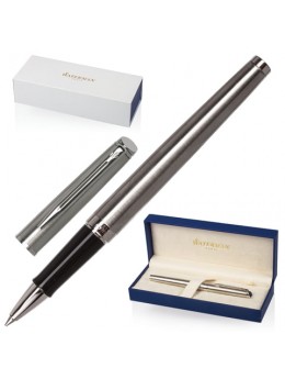 Ручка-роллер подарочная WATERMAN 'Hemisphere Stainless Steel CT', серебристый корпус, хромированные детали, черная, S0920450