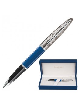 Ручка подарочная перьевая WATERMAN 'Carene Contemporary Blue and Gunmetal ST', синий лак, посеребренные детали, синяя, 1904558
