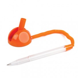 Ручка шариковая настольная BRAUBERG 'Стенд-Пен', СИНЯЯ, пружинка, корпус оранжевый, линия письма 0,5 мм, 142163