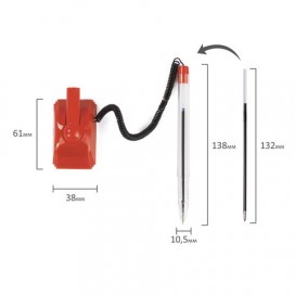 Ручка шариковая настольная ОФИСМАГ 'Стенд-Пен2', СИНЯЯ, пружинка, корпус красный, линия письма 0,5 мм, 142167
