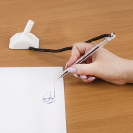 Ручка шариковая настольная ОФИСМАГ 'Стенд-Пен2', СИНЯЯ, пружинка, корпус белый, линия письма 0,5 мм, 142169