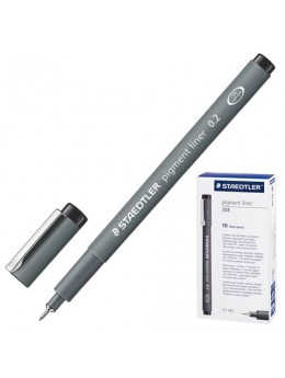 Ручка капиллярная STAEDTLER 'Pigment Liner', ЧЕРНАЯ, корпус серый, линия письма 0,2 мм, 308 02-9