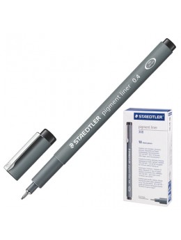 Ручка капиллярная STAEDTLER 'Pigment Liner', ЧЕРНАЯ, корпус серый, линия письма 0,4 мм, 308 04-9