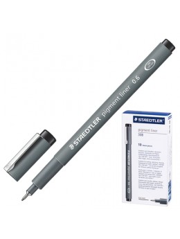 Ручка капиллярная STAEDTLER 'Pigment Liner', ЧЕРНАЯ, корпус серый, линия письма 0,6 мм, 308 06-9
