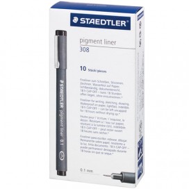 Ручка капиллярная STAEDTLER 'Pigment Liner', ЧЕРНАЯ, корпус серый, линия письма 0,1 мм, 308 01-9