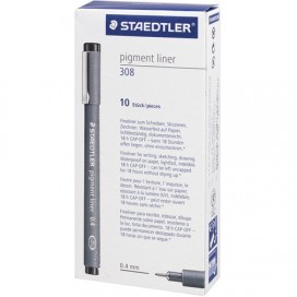 Ручка капиллярная STAEDTLER 'Pigment Liner', ЧЕРНАЯ, корпус серый, линия письма 0,4 мм, 308 04-9