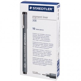 Ручка капиллярная STAEDTLER 'Pigment Liner', ЧЕРНАЯ, корпус серый, линия письма 0,5 мм, 308 05-9