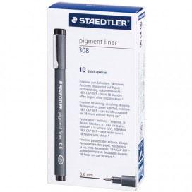 Ручка капиллярная STAEDTLER 'Pigment Liner', ЧЕРНАЯ, корпус серый, линия письма 0,6 мм, 308 06-9