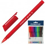 Ручки шариковые STAEDTLER в НАБОРЕ из 10 шт., АССОРТИ, 'Ball', трехгранные, узел 1 мм, линия письма 0,5 мм, 43235MPB10