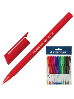 Ручки шариковые STAEDTLER в НАБОРЕ из 10 шт., АССОРТИ, 'Ball', трехгранные, узел 1 мм, линия письма 0,5 мм, 43235MPB10