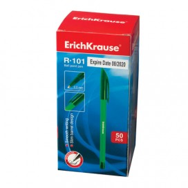Ручка шариковая ERICH KRAUSE 'R-101', ЗЕЛЕНАЯ, корпус тонированный зеленый, узел 1 мм, линия письма 0,5 мм, 33514