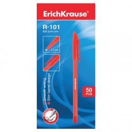 Ручка шариковая ERICH KRAUSE 'R-101', КРАСНАЯ, корпус тонированный красный, узел 1 мм, линия письма 0,5 мм, 33513
