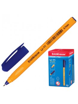 Ручка шариковая масляная ERICH KRAUSE 'Ultra Glide U-11', СИНЯЯ, корпус желтый, узел 0,7 мм, линия письма 0,35 мм, 37055