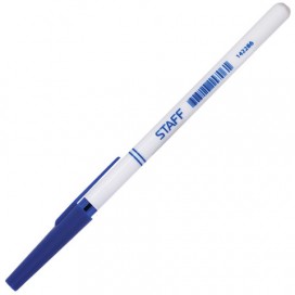 Ручка шариковая STAFF 'Офисная', СИНЯЯ, корпус белый, узел 0,7 мм, линия письма 0,35 мм, BP244