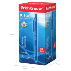 Ручка шариковая автоматическая ERICH KRAUSE 'R-305', СИНЯЯ, корпус синий, узел 0,7 мм, линия письма 0,35 мм, 39055