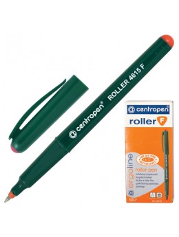 Ручка-роллер CENTROPEN, КРАСНАЯ, трехгранная, корпус зеленый, узел 0,5 мм, линия письма 0,3 мм, 4615/1К