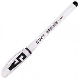 Ручка гелевая с грипом STAFF, ЧЕРНАЯ, корпус белый, игольчатый узел 0,5 мм, линия письма 0,35 мм, GP173