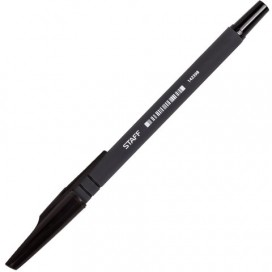 Ручка шариковая STAFF, ЧЕРНАЯ, корпус прорезиненный черный, узел 0,7 мм, линия письма 0,35 мм, BP191