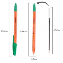 Ручка шариковая BRAUBERG 'X-333 Orange', ЗЕЛЕНАЯ, корпус оранжевый, узел 0,7 мм, линия письма 0,35 мм, BP170