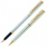 Набор PIERRE CARDIN (Пьер Карден): шариковая ручка + ручка-роллер, корпус серебристый, латунь, PC0865BP/RP, синий