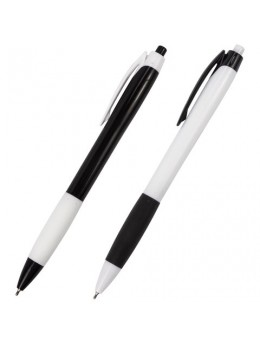 Ручка шариковая масляная автоматическая с грипом BRAUBERG BLACK&WHITE 'Blank', СИНЯЯ, узел 0,7 мм, линия письма 0,35 мм, OBPR132