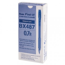 Ручка шариковая масляная с грипом PENTEL (Япония) 'Feel It!', СИНЯЯ, трехгранная, узел 0,7 мм, линия письма 0,27 мм, BX487-C