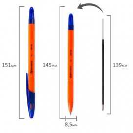 Ручка шариковая масляная BRAUBERG 'X-100', СИНЯЯ, корпус оранжевый, узел 1 мм, линия письма 0,7 мм, OBP100