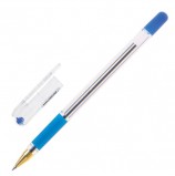 Ручка шариковая масляная с грипом MUNHWA 'MC Gold', СИНЯЯ, корпус прозрачный, узел 0,5 мм, линия письма 0,3 мм, BMC-02