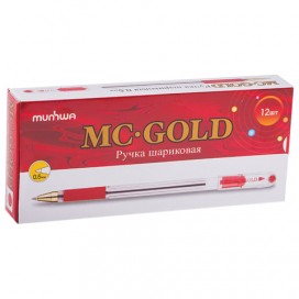 Ручка шариковая масляная с грипом MUNHWA 'MC Gold', КРАСНАЯ, корпус прозрачный, узел 0,5 мм, линия письма 0,3 мм, BMC-03