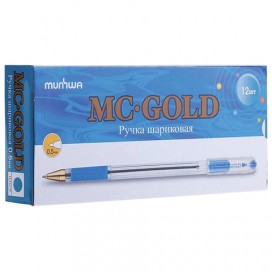 Ручка шариковая масляная с грипом MUNHWA 'MC Gold', СИНЯЯ, корпус прозрачный, узел 0,5 мм, линия письма 0,3 мм, BMC-02