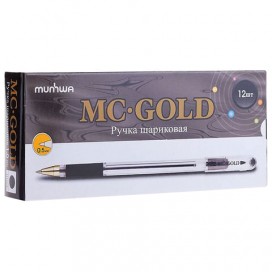 Ручка шариковая масляная с грипом MUNHWA 'MC Gold', ЧЕРНАЯ, корпус прозрачный, узел 0,5 мм, линия письма 0,3 мм, BMC-01