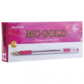 Ручка шариковая масляная с грипом MUNHWA 'MC Gold', РОЗОВАЯ, корпус прозрачный, узел 0,5 мм, линия письма 0,3 мм, BMC-10