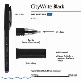 Ручка шариковая BRUNO VISCONTI 'CityWrite' 'Black', СИНЯЯ, корпус черный, узел 1 мм, линия письма 0,8 мм, 20-0015