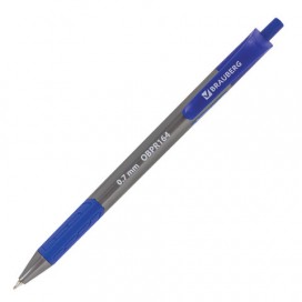 Ручка шариковая масляная автоматическая BRAUBERG 'Extra Glide R-Grip Grey', СИНЯЯ, узел 0,7 мм, линия письма 0,35 мм, OBPR164