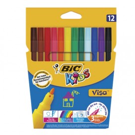 Фломастеры BIC 'VISA', 12 цветов, суперсмываемые, вентилируемый колпачок, европодвес, 888695