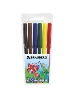 Фломастеры BRAUBERG 'Wonderful butterfly', 6 цветов, вентилируемый колпачок, пластиковая упаковка, увеличенный срок службы, 150521
