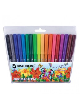 Фломастеры BRAUBERG 'Wonderful butterfly', 18 цветов, вентилируемый колпачок, пласт. упаковка, увеличенный срок службы, 150523