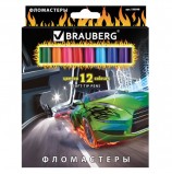 Фломастеры BRAUBERG 'InstaRacing', 12 цветов, вентилируемый колпачок, карт. упаковка, выборочный лак, увел. срок службы, 150548