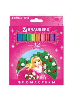 Фломастеры BRAUBERG 'Rose Angel', 12 цветов, вентилируемый колпачок, картонная упаковка, увеличенный срок службы, 150556