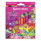 Фломастеры BRAUBERG 'Blooming flowers', 12 цветов, вентилируемый колпачок, картонная упаковка с фольгой, 150560