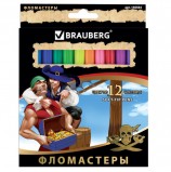 Фломастеры BRAUBERG 'Корсары', 12 цветов, вентилируемый колпачок, картонная упаковка с золотистым тиснением, 150564