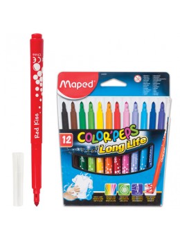 Фломастеры MAPED (Франция) 'Color Pep's', 12 цветов, смываемые, трехгранные, картонная упаковка, 845020