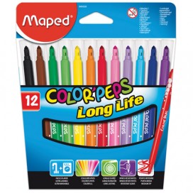 Фломастеры MAPED (Франция) 'Color Pep's', 12 цветов, смываемые, трехгранные, картонная упаковка, 845020